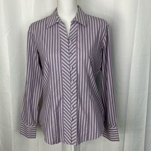 💟💜 Van Heusen Lavender purple & White Striped Button Up Shirt Work Top office